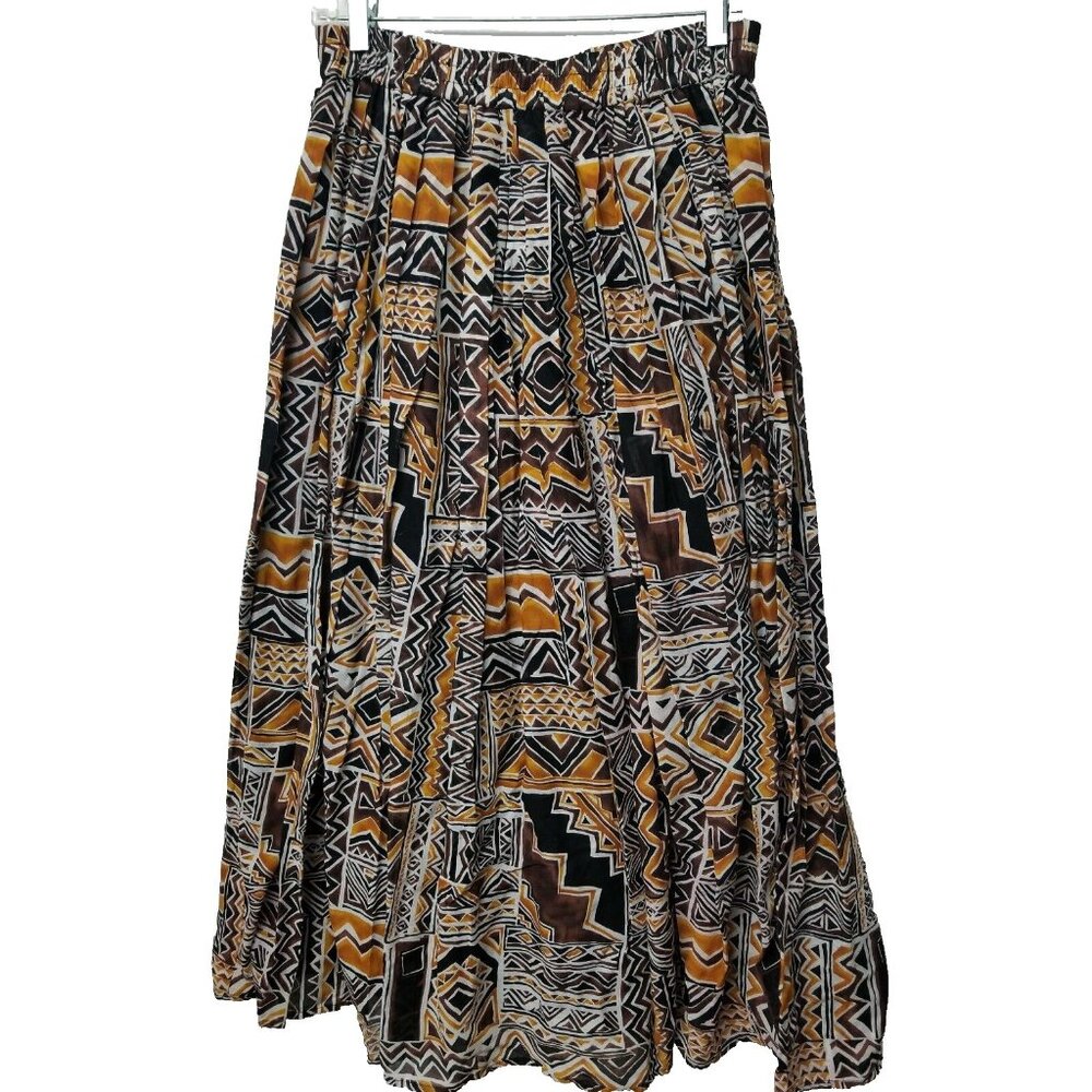 Bechamel Pleated Modest Hippie Long Skirt Stretch Waist Size Med Ethnic Print